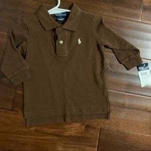 NWT polo Ralph Lauren long sleeve brown collared shirt